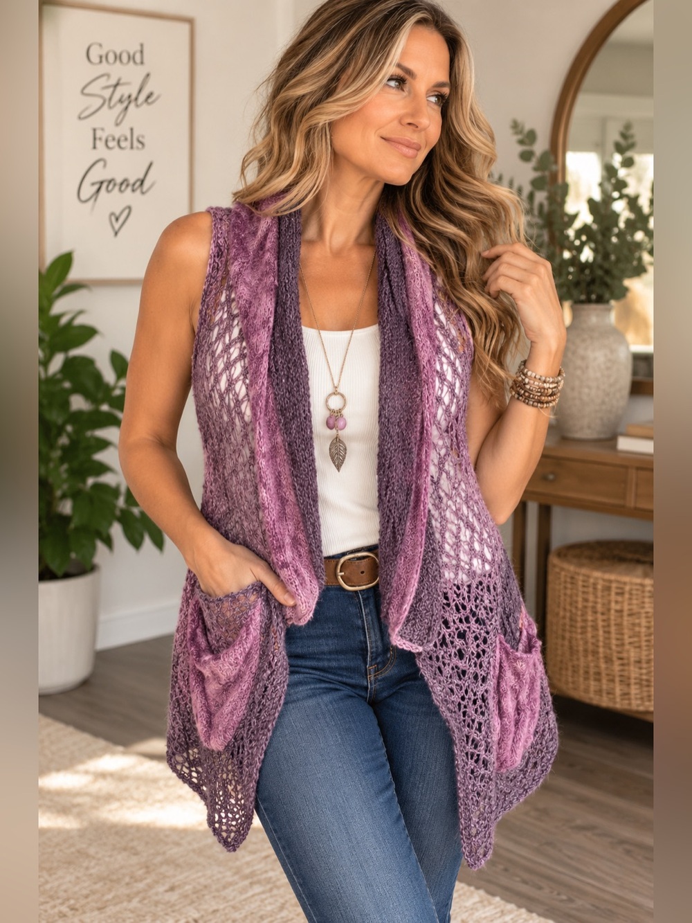 Really cute purple vest. Shrug